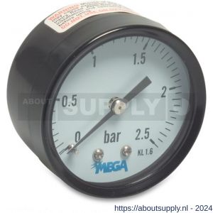 Mega Profec manometer 50 mm buitendraad 0-10 bar zwart type droog achteraansluiting 1/4 inch - S51056148 - afbeelding 1