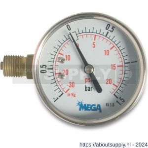 Mega Profec manometer 63 mm buitendraad -1-1,5 bar type glycerine gevuld zijaansluiting 1/4 inch - S51056177 - afbeelding 1