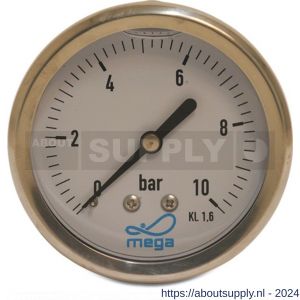 Mega Profec manometer 63 mm buitendraad 0-10 bar type glycerine gevuld achteraansluiting 1/4 inch - S51056192 - afbeelding 1