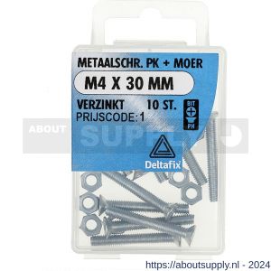 Deltafix metaalschroef platkop met moer verzinkt M4x30 mm DIN 965/934 blister 10 stuks - S21901602 - afbeelding 1