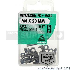 Deltafix metaalschroef platkop met moer RVS A2 M4x20 mm DIN 965/934 blister 10 stuks - S21901555 - afbeelding 1