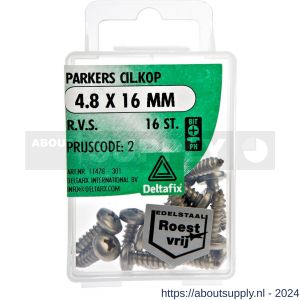 Deltafix parker cilinderkop Phillips PH RVS A2 4.8x16 mm DIN 7981C blister 16 stuks - S21901742 - afbeelding 1