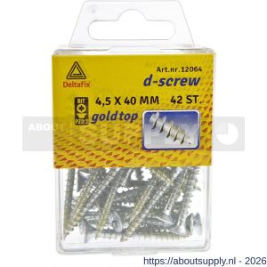 D-Screw Gold-Top spaanplaatschroef platkop kruiskop met smeerfilm verzinkt 4.5x40 mm blister 42 stuks - S21902012 - afbeelding 1