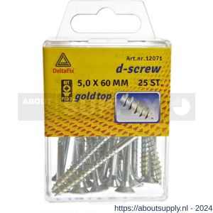 D-Screw Gold-Top spaanplaatschroef platkop kruiskop met smeerfilm verzinkt 5.0x60 mm blister 25 stuks - S21902028 - afbeelding 1