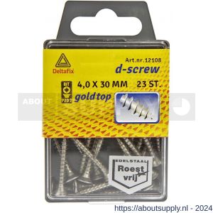 D-Screw Gold-Top spaanplaatschroef platkop kruiskop met smeerfilm RVS A2 4.0x30 mm blister 23 stuks - S21902000 - afbeelding 1