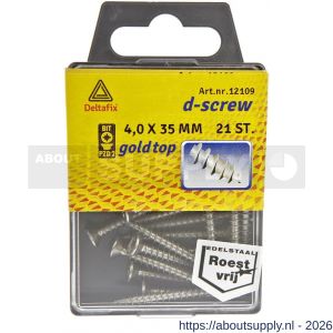 D-Screw Gold-Top spaanplaatschroef platkop kruiskop met smeerfilm RVS A2 4.0x35 mm blister 21 stuks - S21902001 - afbeelding 1