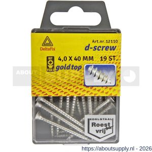 D-Screw Gold-Top spaanplaatschroef platkop kruiskop met smeerfilm RVS A2 4.0x40 mm blister 19 stuks - S21902002 - afbeelding 1