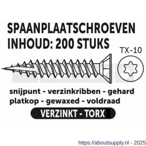 Private-Label spaanplaatschroef platkop Torx met nibs type 17 snijpunt verzinkt 3.0x25 mm doos 200 stuks - S21905166 - afbeelding 2