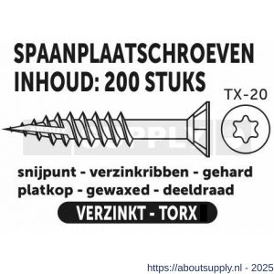 Private-Label spaanplaatschroef platkop Torx met nibs type 17 snijpunt verzinkt 4.0x45/27 mm doos 200 stuks - S21905180 - afbeelding 2