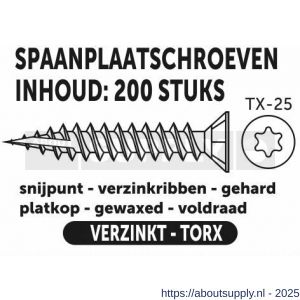 Private-Label spaanplaatschroef platkop Torx met nibs type 17 snijpunt verzinkt 5.0x25 mm doos 200 stuks - S21905193 - afbeelding 2