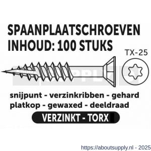 Private-Label spaanplaatschroef platkop Torx met nibs type 17 snijpunt verzinkt 6.0x130/75 mm doos 100 stuks - S21905203 - afbeelding 2