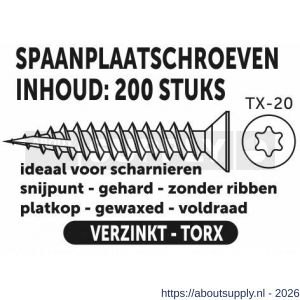 Private-Label spaanplaatschroef platkop-torx-zonder nibs-voor scharnier-type 17 snijpunt verzinkt 4.0x40 mm doos 200 stuks - S21905231 - afbeelding 2
