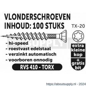 Private-Label vlonderschroef hi-speed Torx RVS 410 4.5x30 mm doos 100 stuks - S21905251 - afbeelding 2