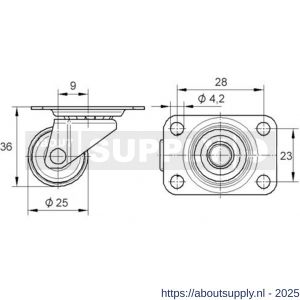 Tente zwenkwiel met plaat zwart 25 mm maximaal 10 kg - S21905293 - afbeelding 2