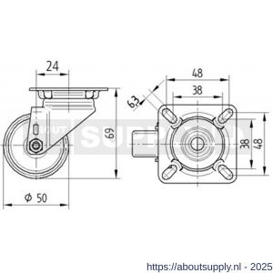 Tente zwenkwiel met plaat grijs 50 mm maximaal 40 kg - S21905285 - afbeelding 2