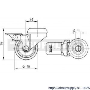 Tente zwenkwiel met gat met rem grijs 50 mm maximaal 40 kg - S21905269 - afbeelding 2