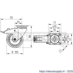 Tente zwenkwiel met rem grijs 100 mm maximaal 100 kg - S21905298 - afbeelding 2