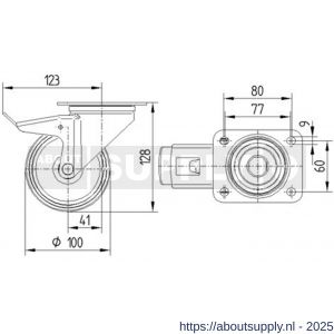 Tente zwenkwiel met plaat met rem grijs 100 mm maximaal 160 kg - S21905272 - afbeelding 2