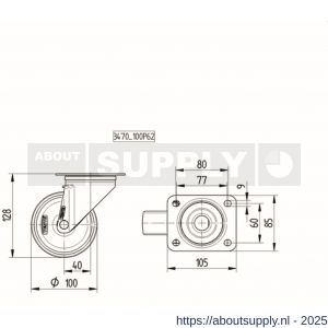 Tente zwenkwiel met plaat grijs 100 mm maximaal 160 kg - S21905282 - afbeelding 2