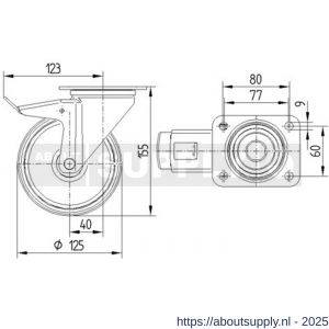 Tente zwenkwiel met plaat met rem grijs 125 mm maximaal 250 kg - S21905273 - afbeelding 2