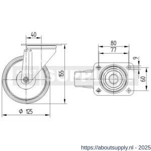 Tente zwenkwiel met plaat grijs 125 mm maximaal 250 kg - S21905283 - afbeelding 2