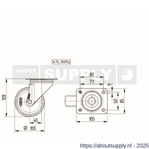 Tente zwenkwiel met plaat wit 100 mm maximaal 200 kg - S21905287 - afbeelding 2