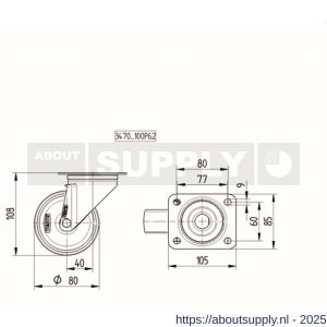 Tente zwenkwiel met plaat zwart 80 mm maximaal 70 kg - S21905297 - afbeelding 2