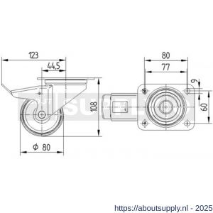 Tente zwenkwiel met plaat met rem zwart 80 mm maximaal 70 kg - S21905280 - afbeelding 2