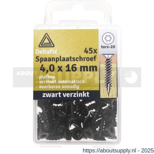 Deltafix spaanplaatschroef platkop Torx met nibs type 17 snijpunt zwart verzinkt 4.0x16 mm blister 45 stuks - S21904779 - afbeelding 1