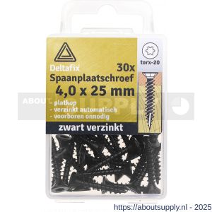 Deltafix spaanplaatschroef platkop Torx met nibs type 17 snijpunt zwart verzinkt 4.0x25 mm blister 30 stuks - S21904781 - afbeelding 1