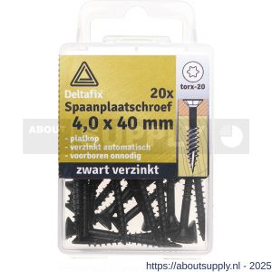 Deltafix spaanplaatschroef platkop Torx met nibs type 17 snijpunt zwart verzinkt 4.0x40/24 mm blister 20 stuks - S21904782 - afbeelding 1