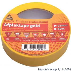 Deltafix afplaktape zelfklevend fineline gold met label geel 50 m x 25 mm - S21902700 - afbeelding 1