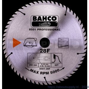 Bahco 8501-XF cirkelzaagblad hardmetaal hout 250x30 mm 60T - Y33010631 - afbeelding 1