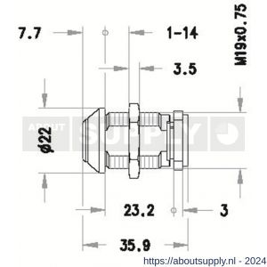 Evva plaatmontagecilinder 19 mm 3KS diameter 22 mm keersleutel plan messing vernikkeld - S22102449 - afbeelding 2