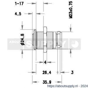 Evva plaatmontagecilinder 23 mm 3KS diameter 24,8 mm keersleutel verschillend sluitend messing vernikkeld - S22102454 - afbeelding 2
