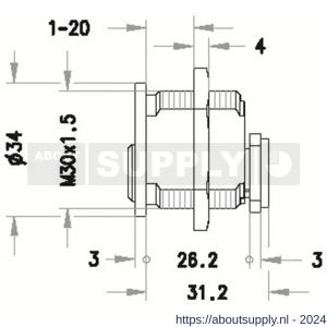 Evva plaatmontagecilinder 3KS M30x1,5 mm keersleutel verschillend sluitend messing vernikkeld - S22102445 - afbeelding 2