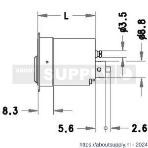 Evva meubelcilinder 36 mm lang 3KS diameter 25 mm keersleutel verschillend sluitend messing vernikkeld - S22100583 - afbeelding 2