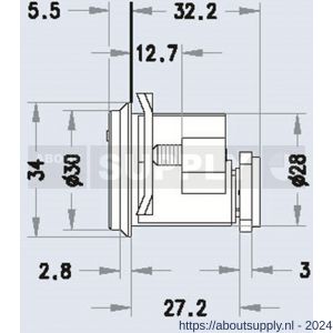 Evva plaatmontagecilinder 3KS diameter 28 mm keersleutel verschillend sluitend messing vernikkeld - S22102448 - afbeelding 2