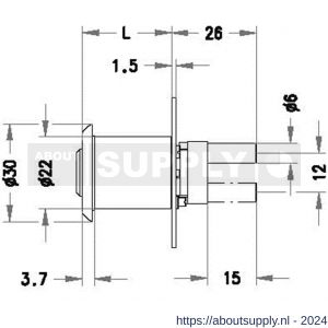 Evva plaatmontagecilinder voor bureauladen 3KS diameter 22 mm keersleutel verschillend sluitend messing vernikkeld - S22102459 - afbeelding 2