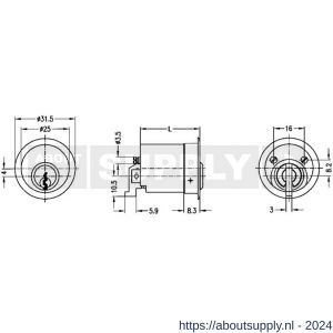Evva meubelcilinder 31 mm lang EPS diameter 25 mm stiftsleutel conventioneel plan messing vernikkeld - S22100607 - afbeelding 2