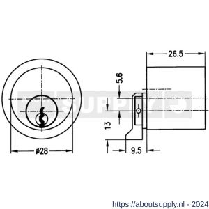 Evva meubelcilinder 26,5 mm lang EPS diameter 28 mm stiftsleutel conventioneel plan messing vernikkeld - S22100599 - afbeelding 2