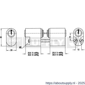 Evva binnen-buitenzijde Zweedse cilinder EPS 35x20 mm stiftsleutel conventioneel verschillend sluitend messing vernikkeld - S22100524 - afbeelding 2
