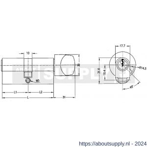 Evva ovaalcilinder dubbel knop EPS 31/K31=62 mm stiftsleutel conventioneel verschillend sluitend messing vernikkeld - S22100530 - afbeelding 2