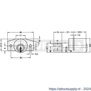 Evva plaatmontagecilinder voor bureauladen EPS diameter 25 mm stiftsleutel conventioneel plan messing vernikkeld - S22102489 - afbeelding 2