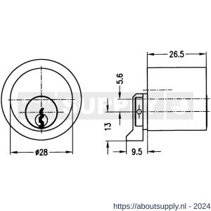 Evva meubelcilinder 26,5 mm lang NL diameter 28 mm stiftsleutel conventioneel plan messing vernikkeld - S22100509 - afbeelding 2