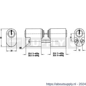 Evva binnen-buitenzijde Zweedse cilinder TSC 35x20 mm stiftsleutel conventioneel verschillend sluitend messing vernikkeld - S22100536 - afbeelding 2