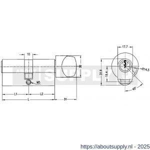 Evva ovaalcilinder TSC 31/K31=62 mm stiftsleutel conventioneel verschillend sluitend messing vernikkeld - S22100540 - afbeelding 2