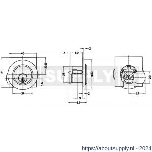 Evva plaatmontagecilinder met stofkap TSC diameter 28 mm stiftsleutel conventioneel verschillend sluitend messing vernikkeld - S22102547 - afbeelding 2