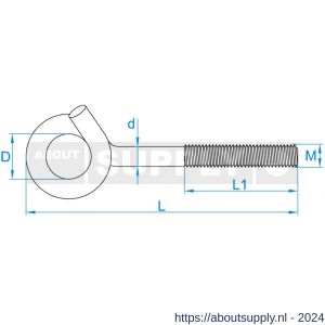 GebuVolco 116 krulhaak metrisch M10x120 mm RVS A2 - S50001330 - afbeelding 2