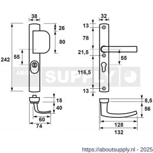 AXA Curve smal veiligheidsbeslag D-duwer met Blok PC 55 anti-kerntrek - Y21601187 - afbeelding 2